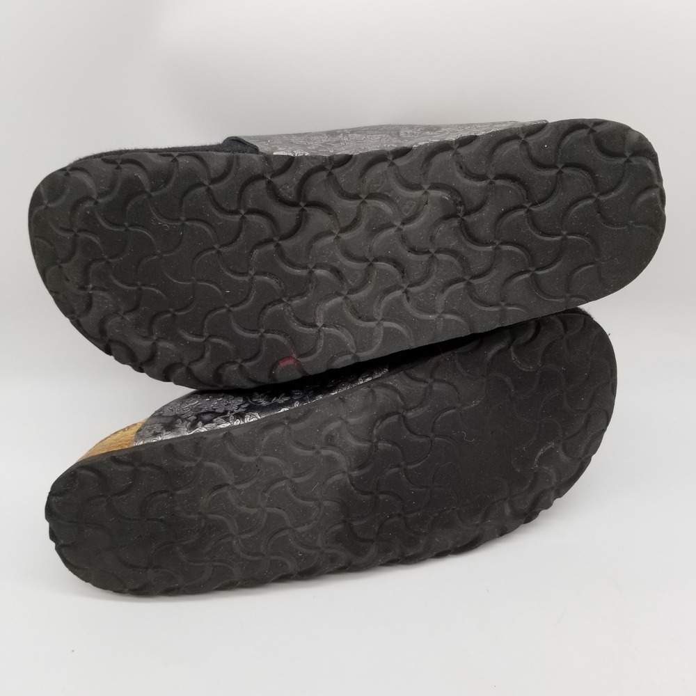 Papillio Birkenstock Clogs Womens 39 Black Silver Floral Wool Felt Buckle Boston - Picture 5 of 7